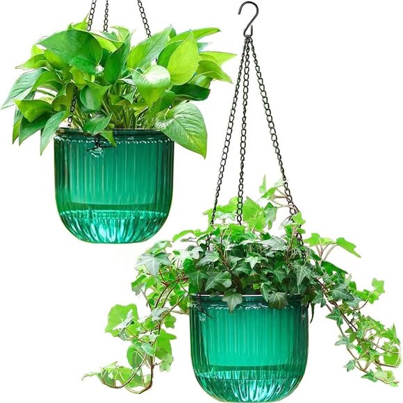 2 Pack Self Watering Hanging Planters Indoor Flower Pots, 6.5 Inch Outdoor Hangi - Picture 1 of 9
